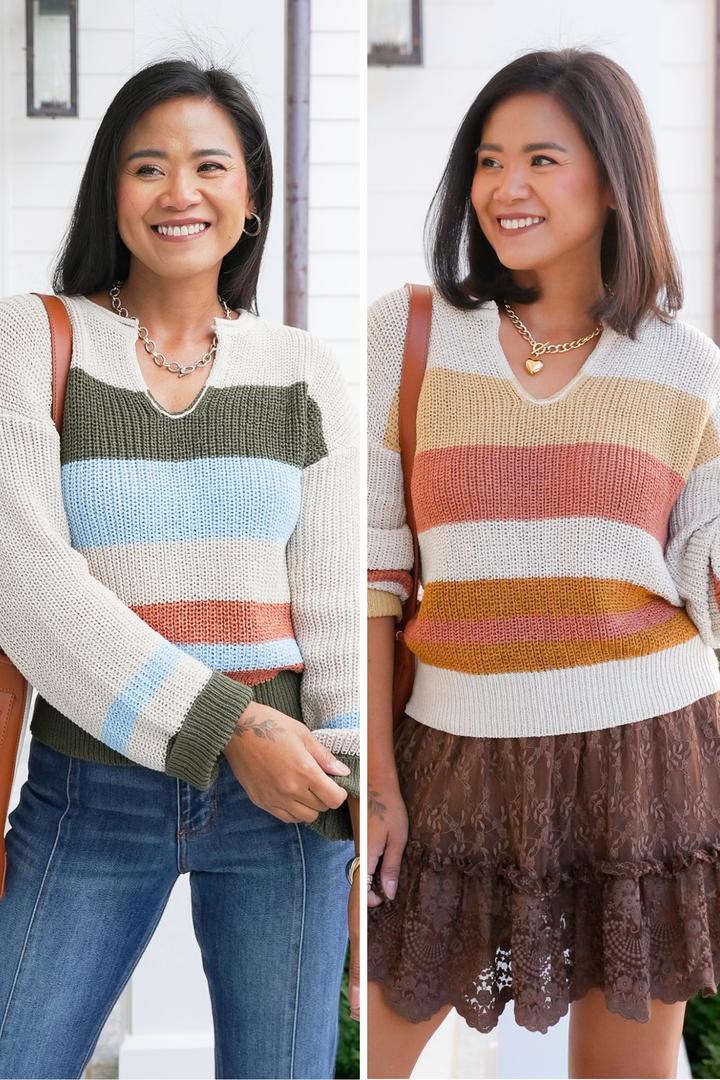 Striped Long Sleeve Knit Sweater