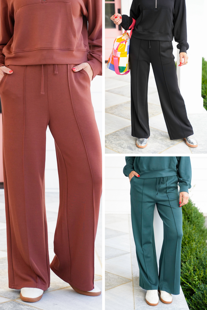 Scuba Elastic Waist Sweatpants with Pintuck Detail