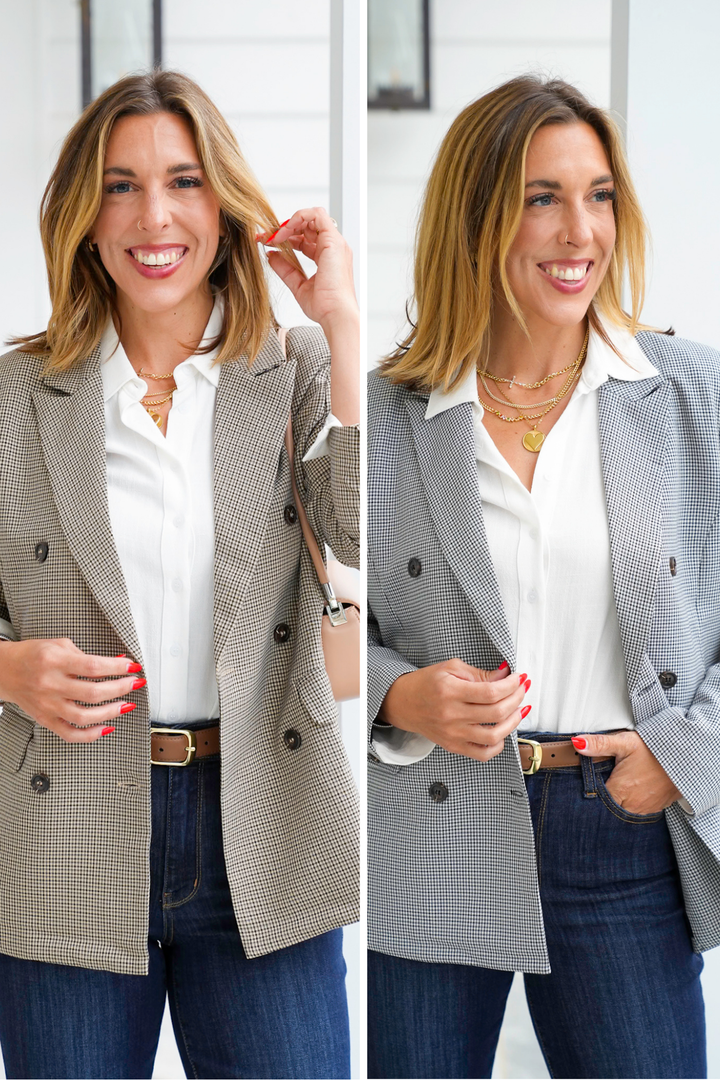Plaid Long Sleeve Double Breasted Blazer