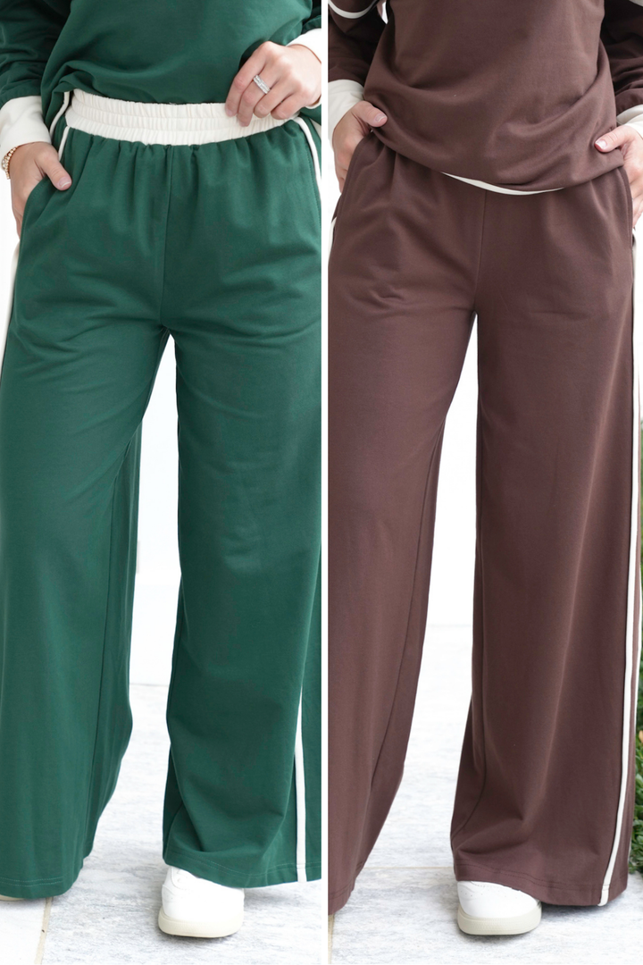 Plus/Reg Terry Elastic Waist Pants with Contrast Piping