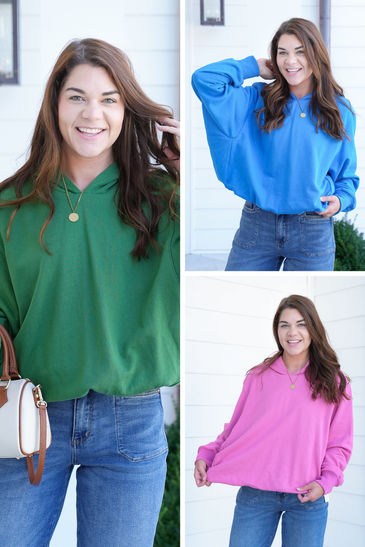 Solid Long Sleeve Bubble Hem Pullover Sweatshirt