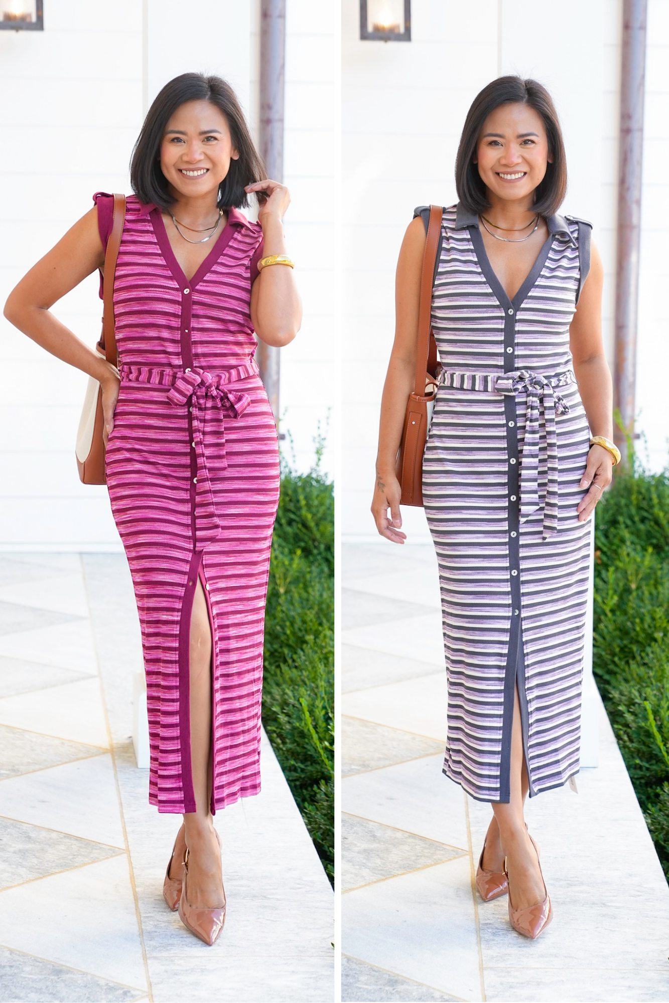 Stripe Sleeveless Button Down Midi Dress