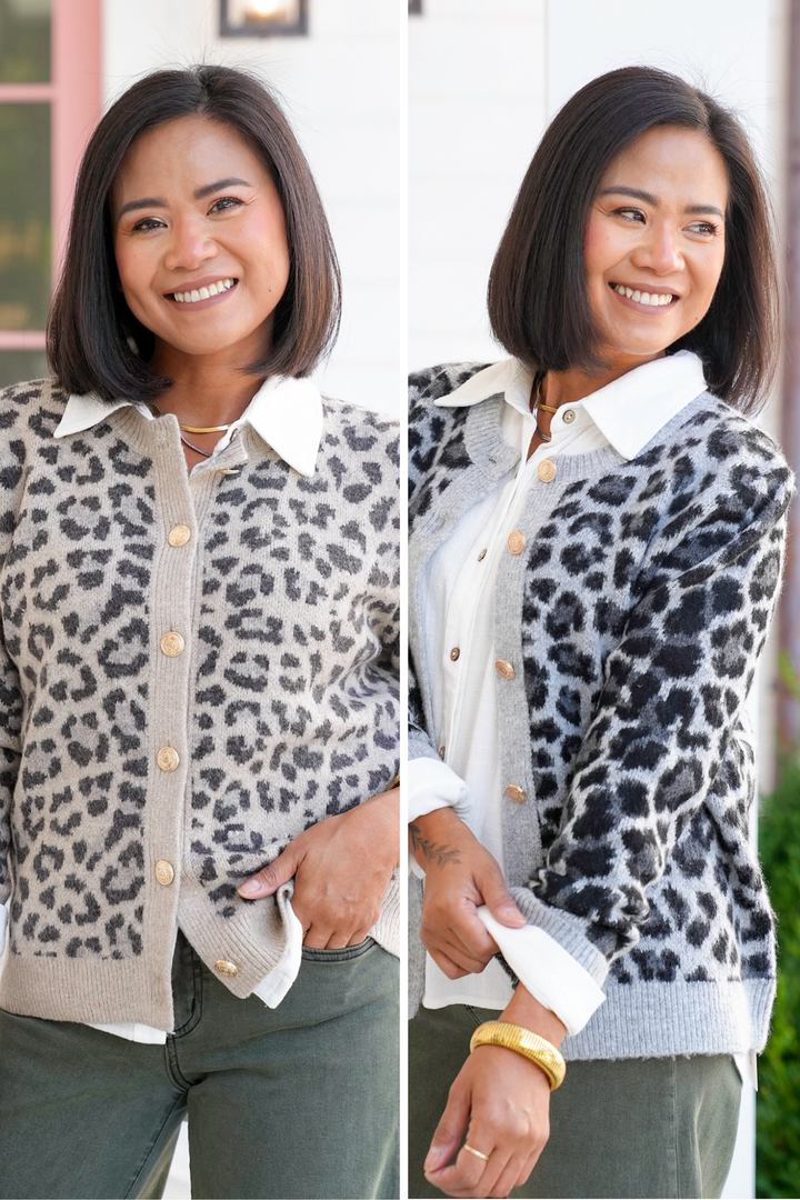 Leopard Long Sleeve Button Down Cardigan