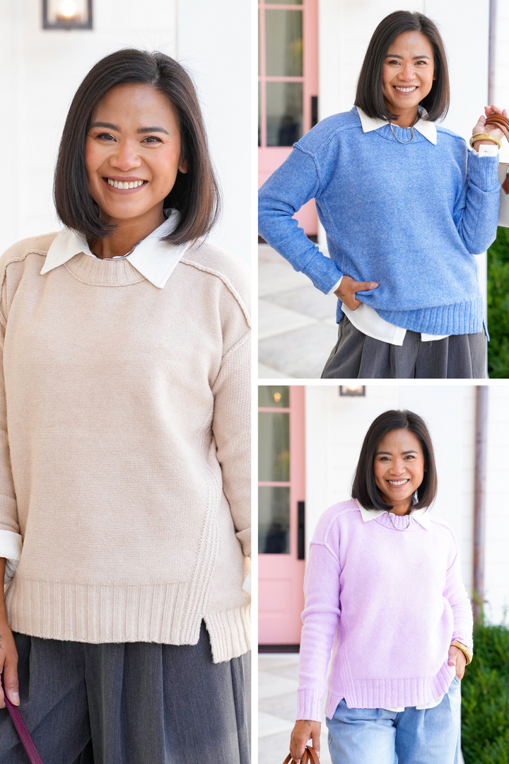 Long Sleeve Pullover Sweater with Reverse Seams