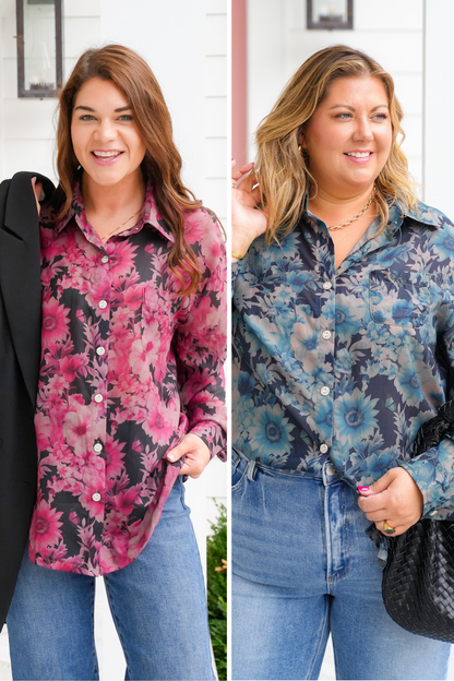 POL Floral Long Sleeve Button Down Top