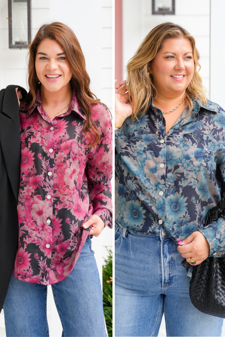POL Floral Long Sleeve Button Down Top
