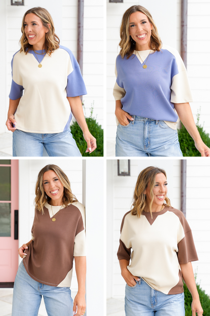 Plus/Reg Color Block Short Sleeve Top