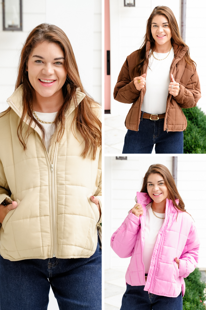 Quilted Long Sleeve Zip-Up Puffer Jacket
