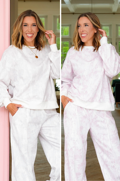 Leaf Print Long Sleeve Fleece Sweatshirt