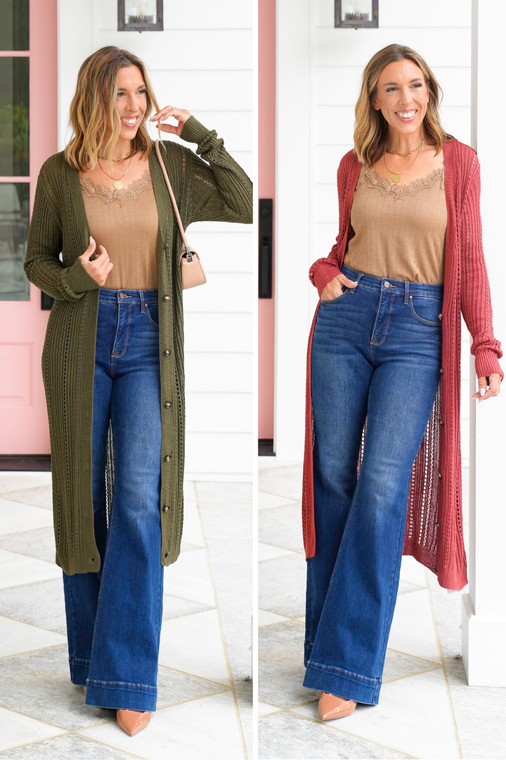 Loose Knit Long Sleeve Button Down Midi Cardigan