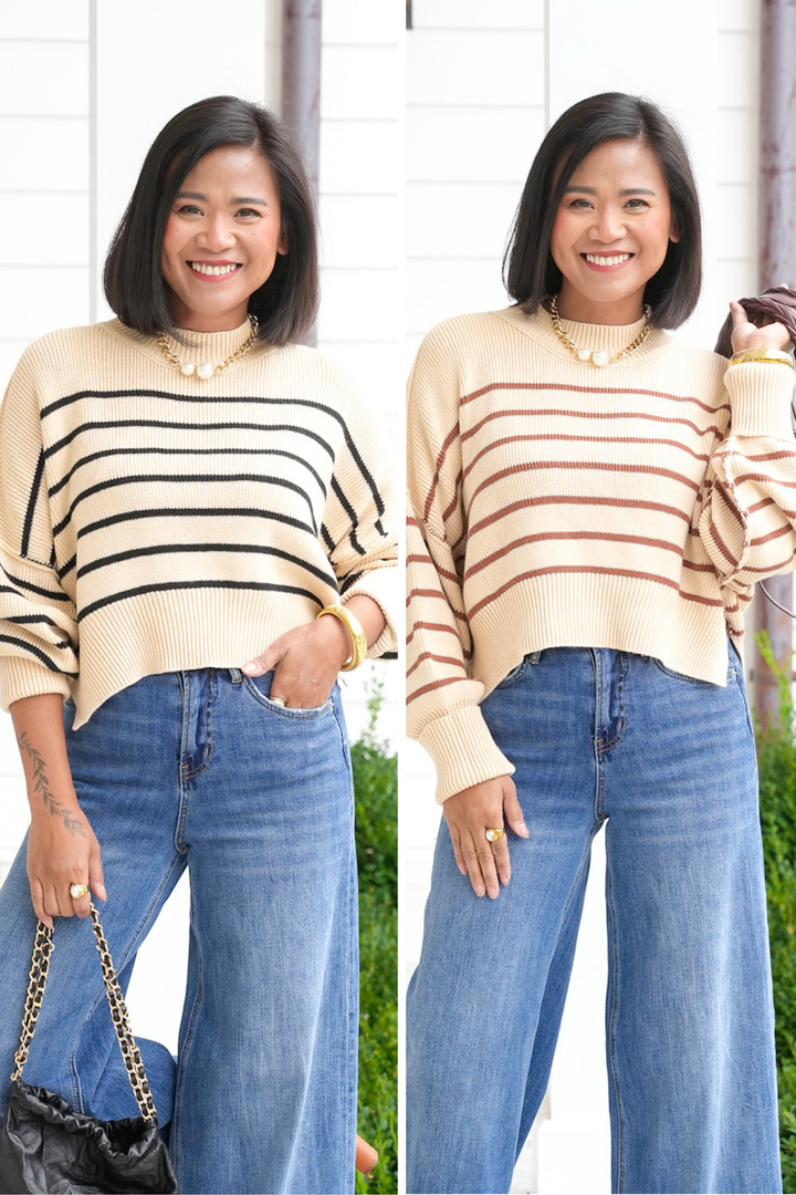 Striped Long Sleeve Drop Shoulder Sweater