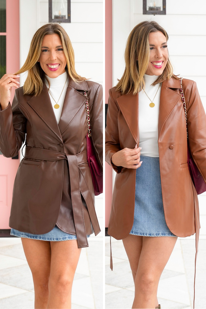 Plus/Reg Vegan Leather Long Sleeve Jacket
