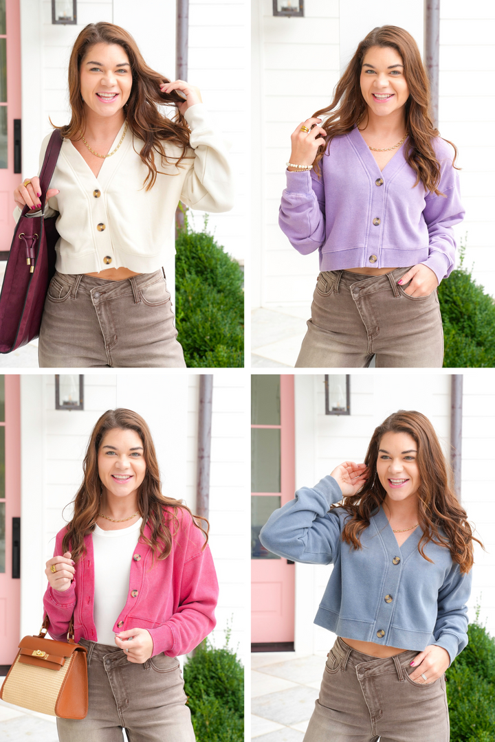 Washed French Terry Cropped Cardigan