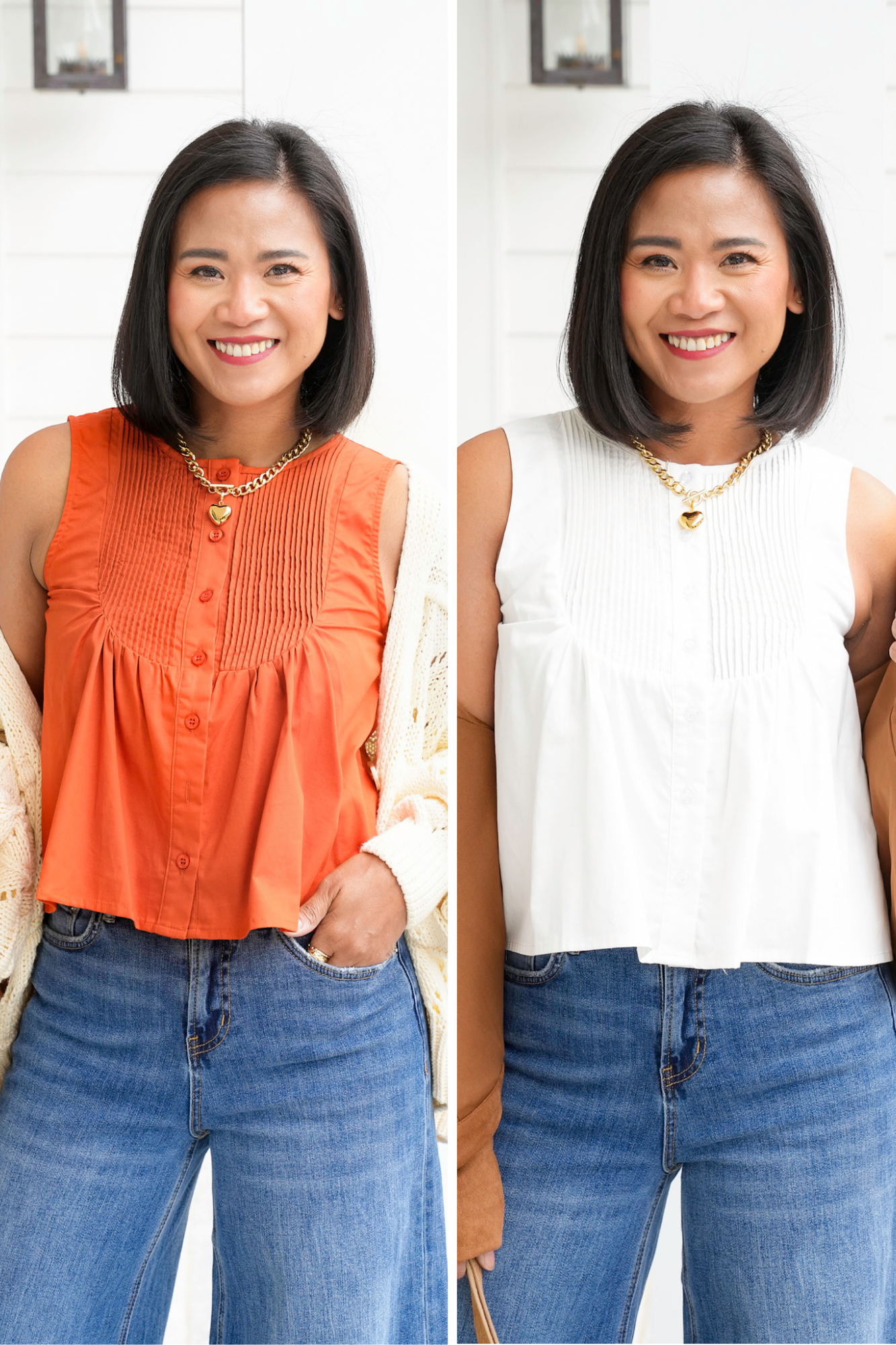 Solid Sleeveless Button Down Top