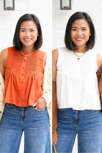 Solid Sleeveless Button Down Top