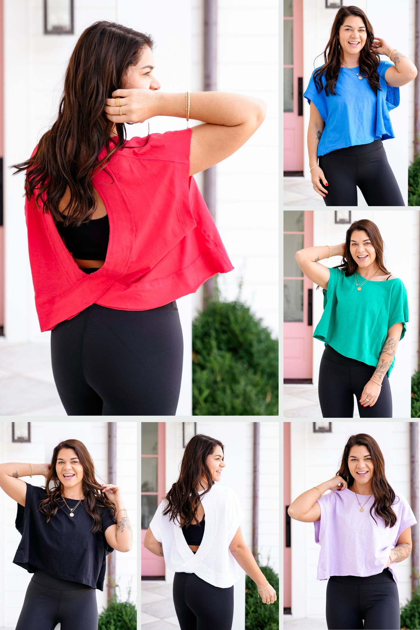 Solid Short Sleeve Open Back Top