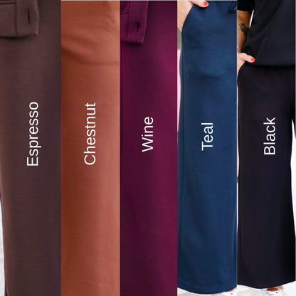 Scuba Elastic Waist Wide Leg Pants