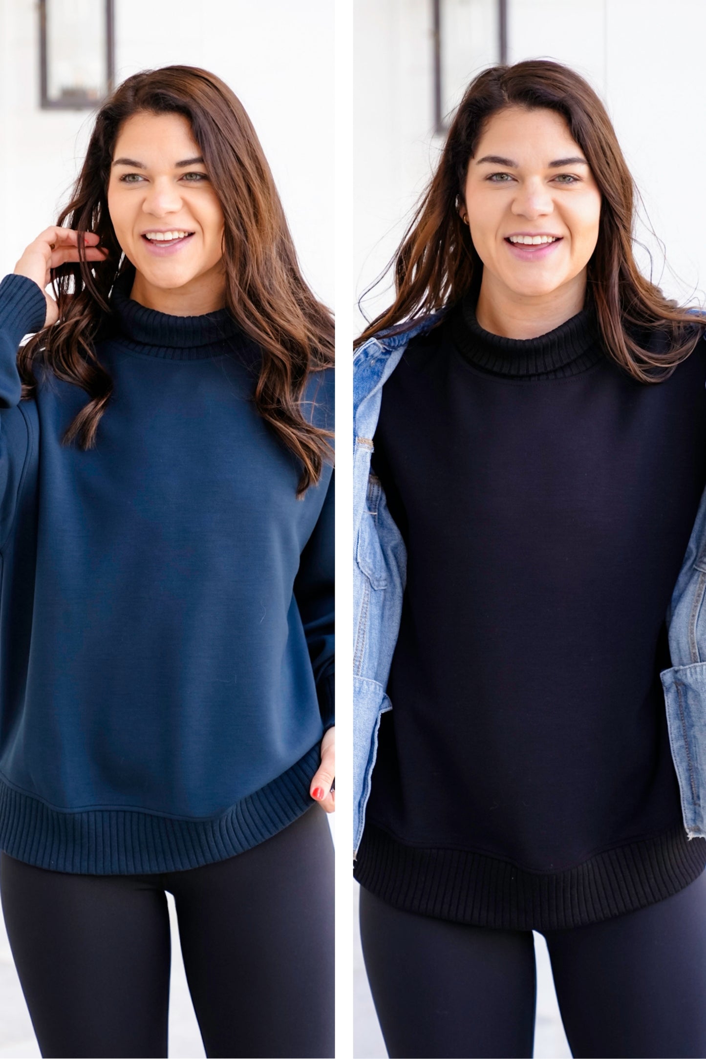 Solid Long Sleeve Mock Neck Pullover