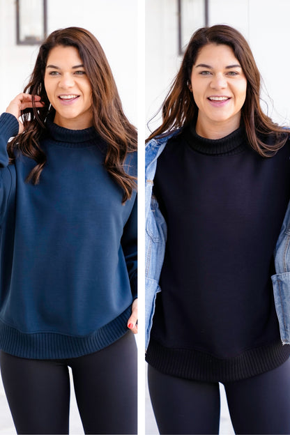 Solid Long Sleeve Mock Neck Pullover