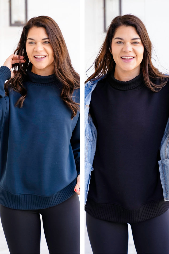Solid Long Sleeve Mock Neck Pullover