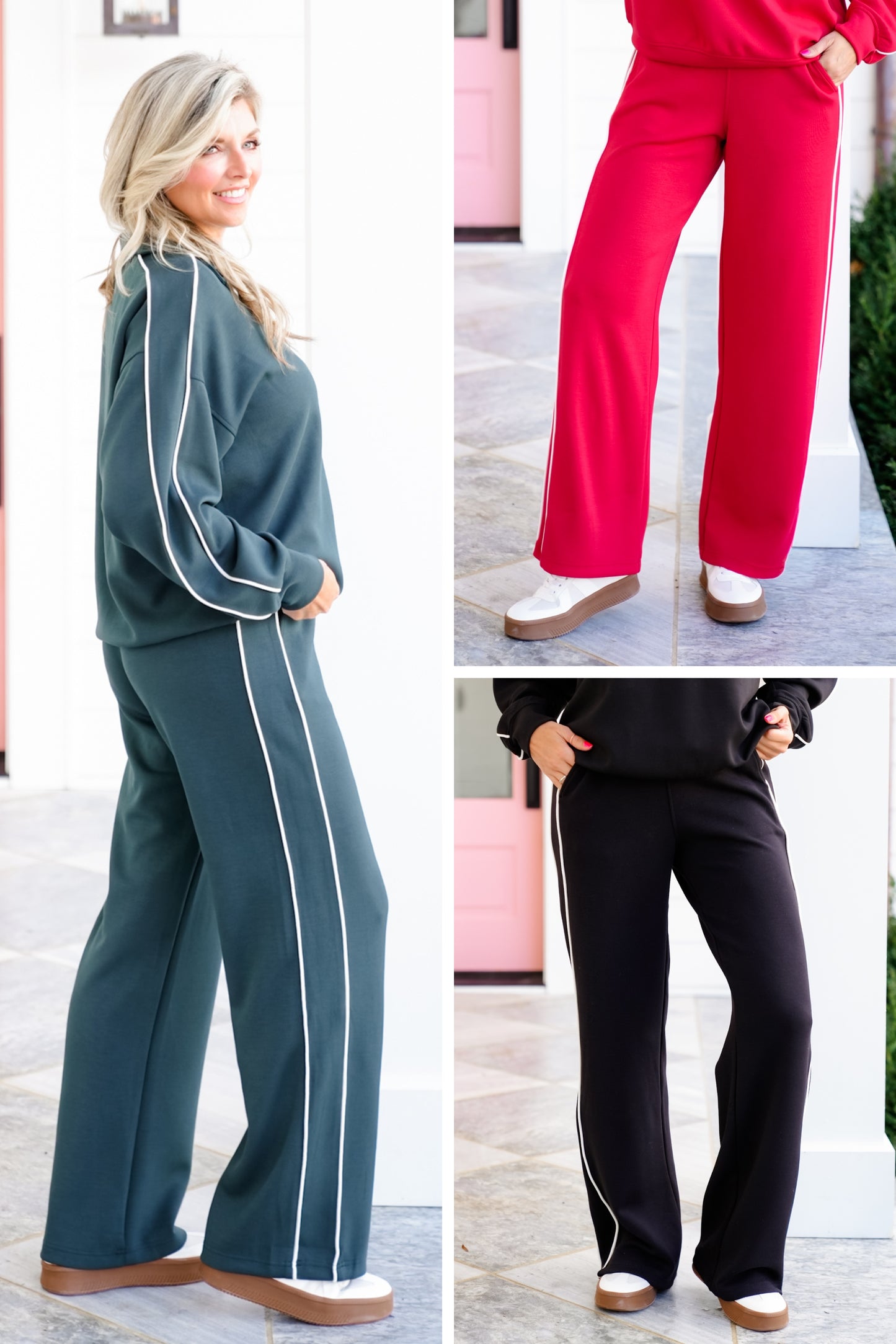 Solid Elastic Waist Wide Leg Pants with Side Stripes
