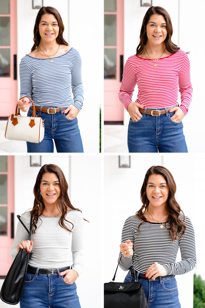 Stripe Long Sleeve Top with Scoop Back