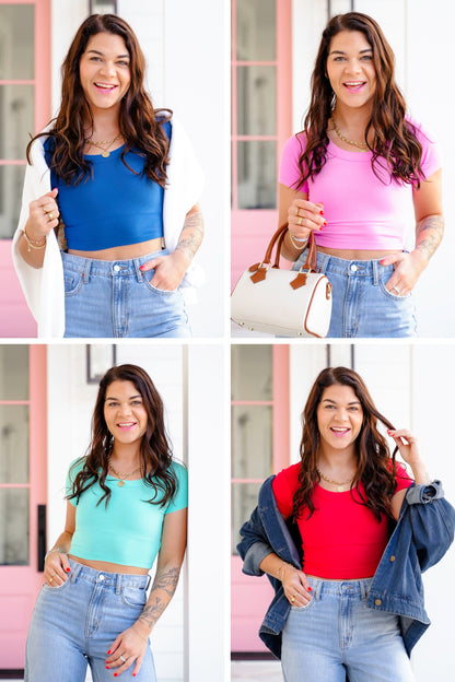 Poppy Day Door Buster! Zenana Ribbed Scoop Neck Crop Short Sleeve Top