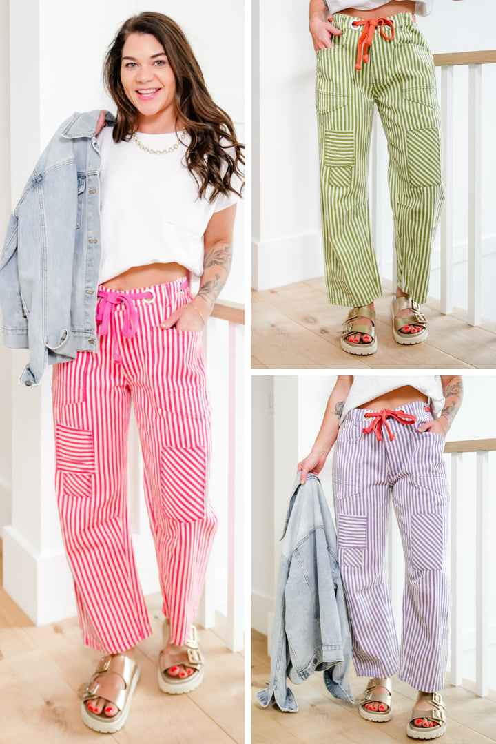 Plus/Reg Stripe Twill Barrel Pants