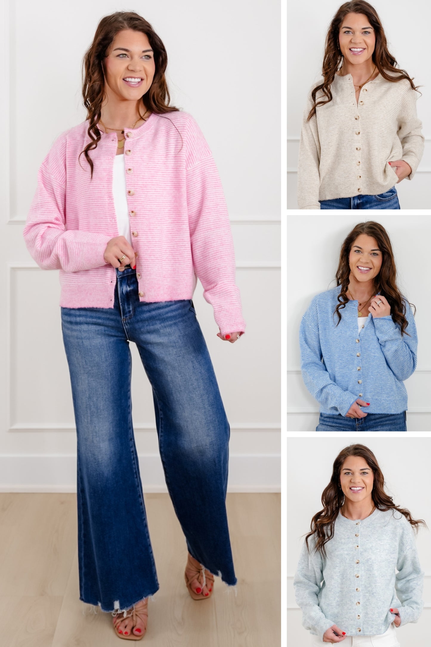 Stripe Long Sleeve Button Down Cardigan