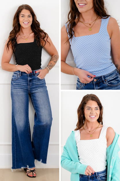 Plus/Reg Polka Dot Square Neck Tank Top