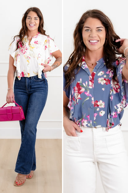 Floral Print Flutter Sleeve Blouse