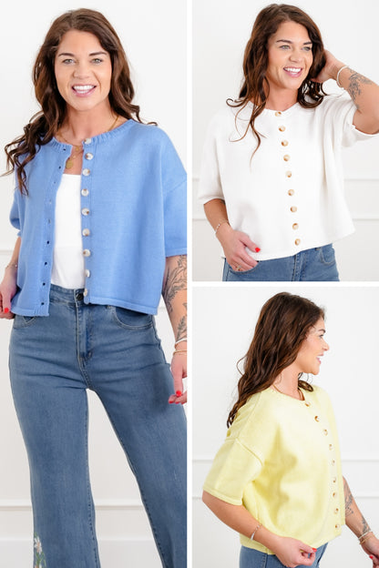 Knit Short Sleeve Button Down Cardigan