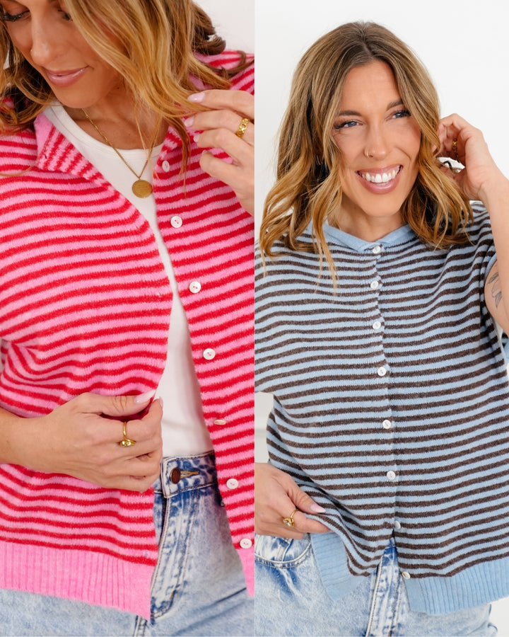 Stripe Button Down Sweater Vest