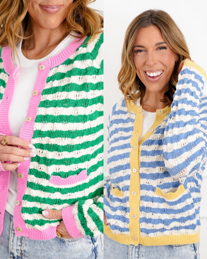 Stripe Knit Long Sleeve Button Down Cardigan