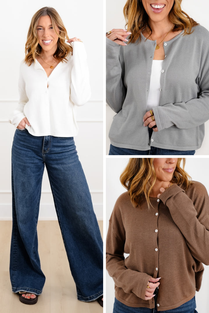 Solid Long Sleeve Button Down Cardigan