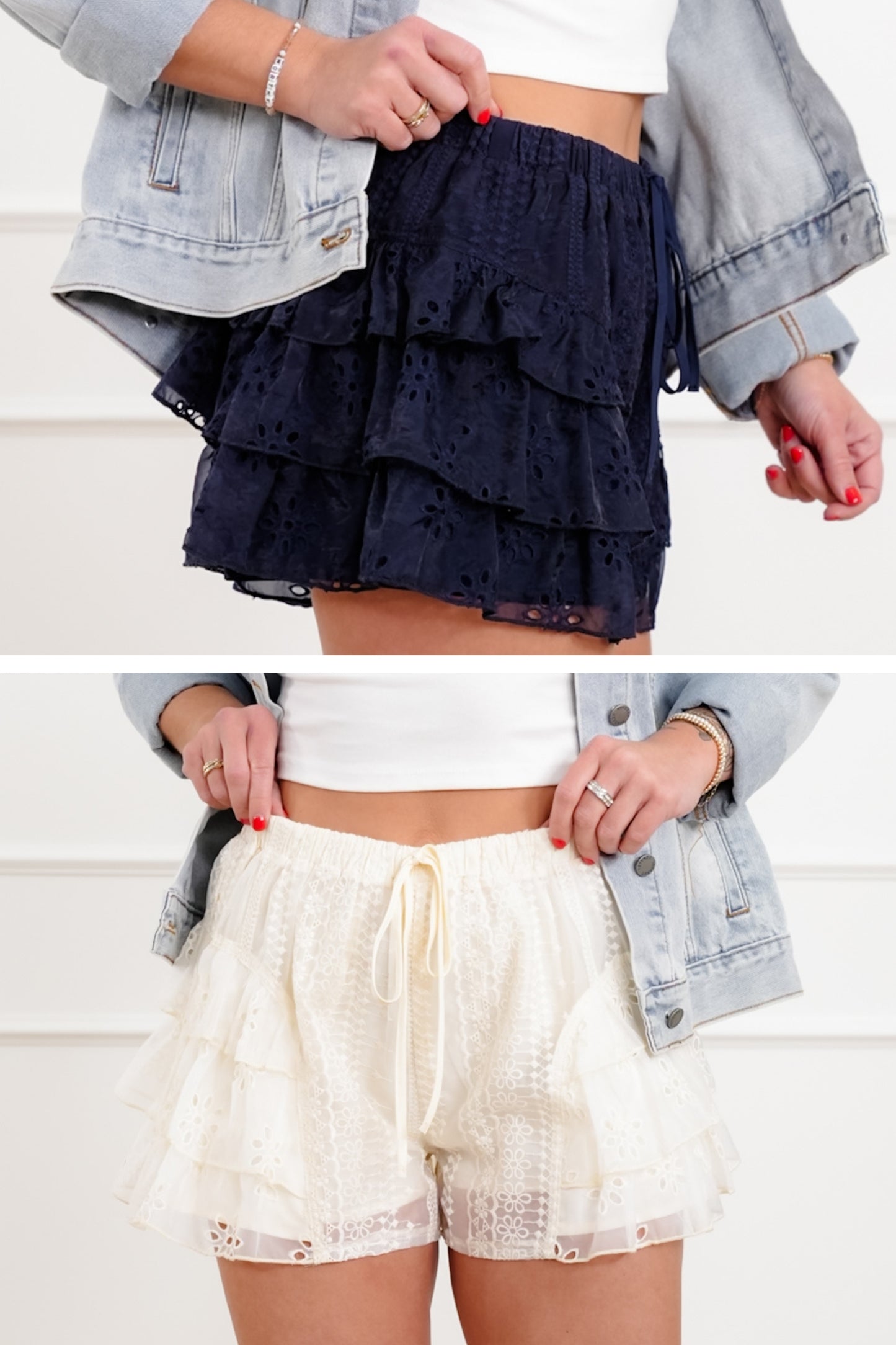 Lace Ruffle Tiered Elastic Waist Shorts
