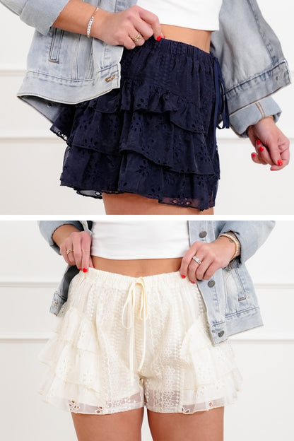 Lace Ruffle Tiered Elastic Waist Shorts