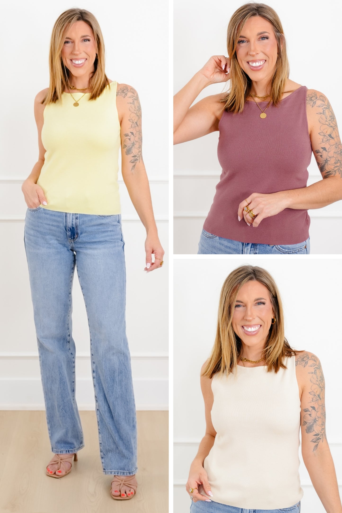 Ribbed Sleeveless Boat Neck Sweater Tank Top