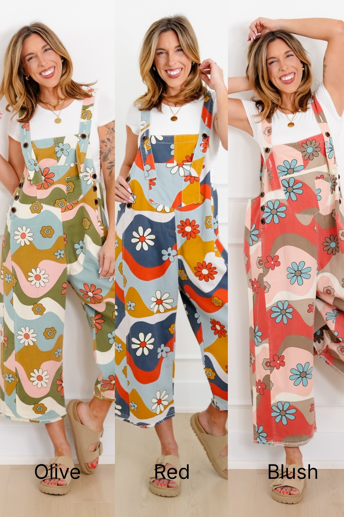 Flower Print Washed Twill Overalls