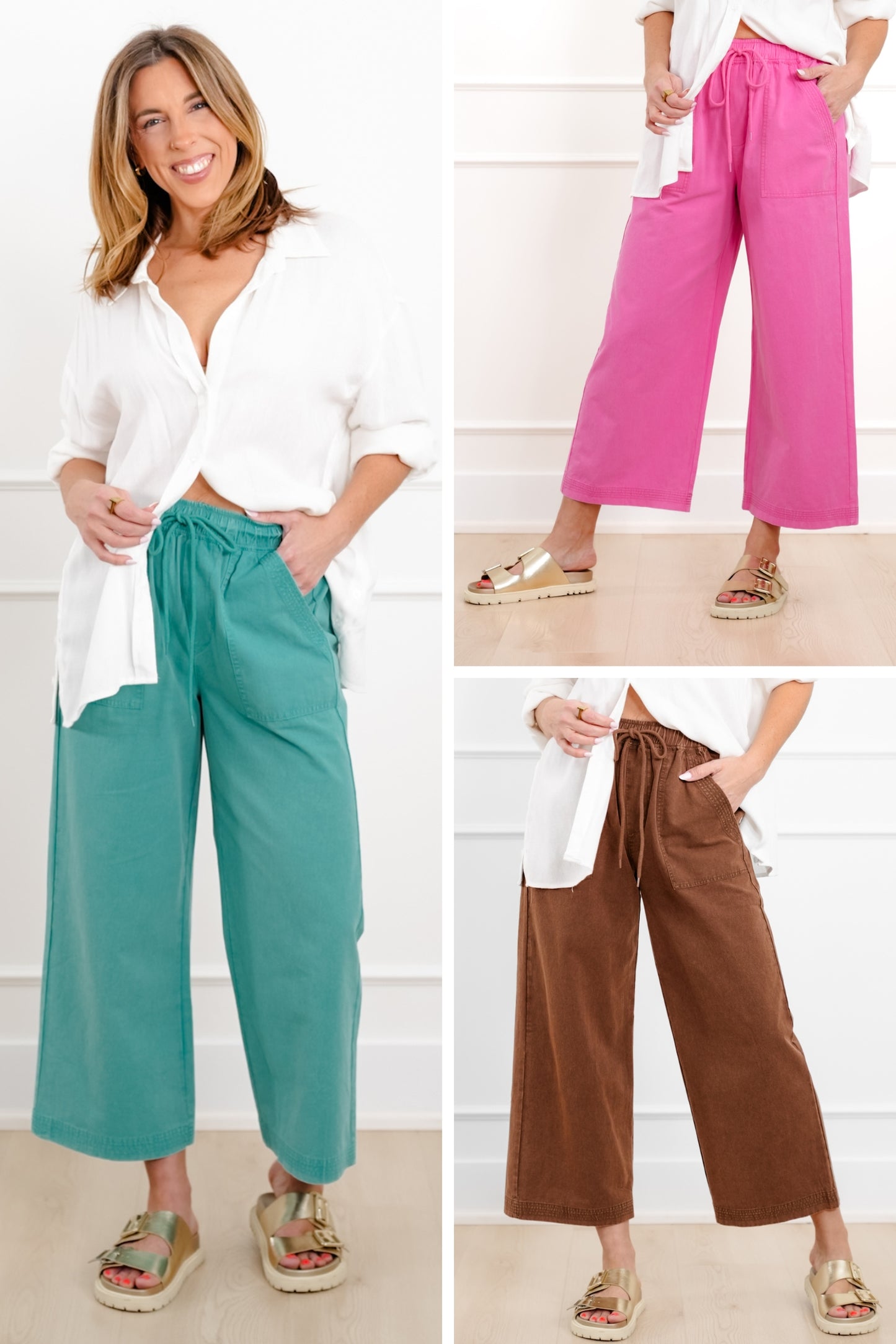 Plus/Reg Acid Wash Elastic Waist Wide Leg Pants