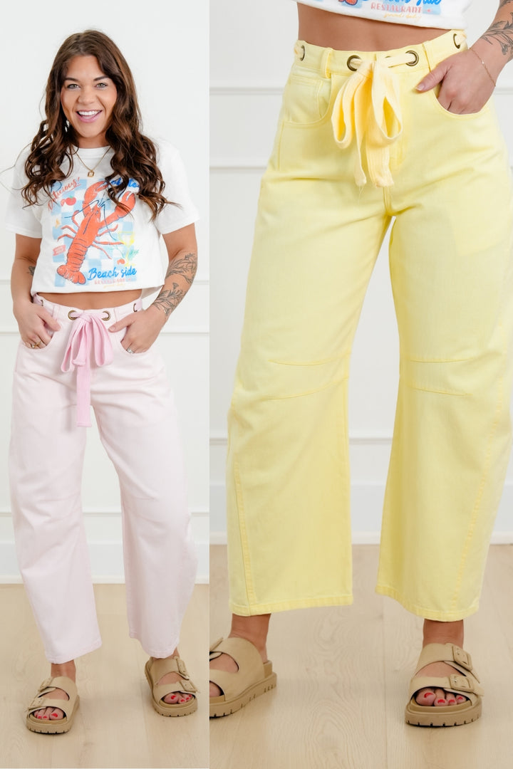 Wash High Waist Barrel Pants with Belt