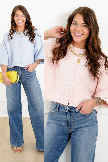 Knit 3/4 Sleeve Button Down Cardigan