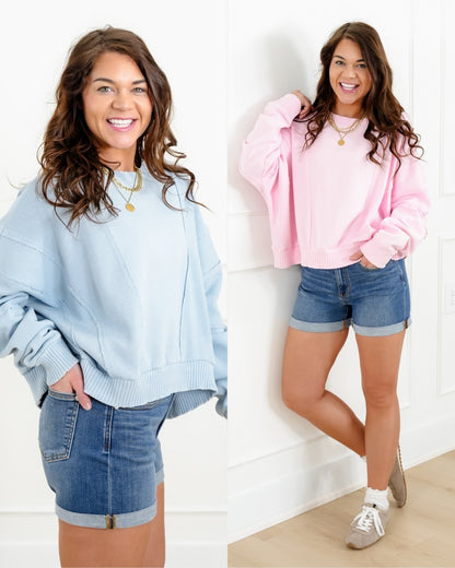 Washed Dolman Sleeve Sweatshirt with Waffle Knit Trim