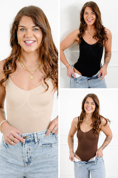 Plus/Reg Solid Sleeveless Seamless Bodysuit *Final Sale*