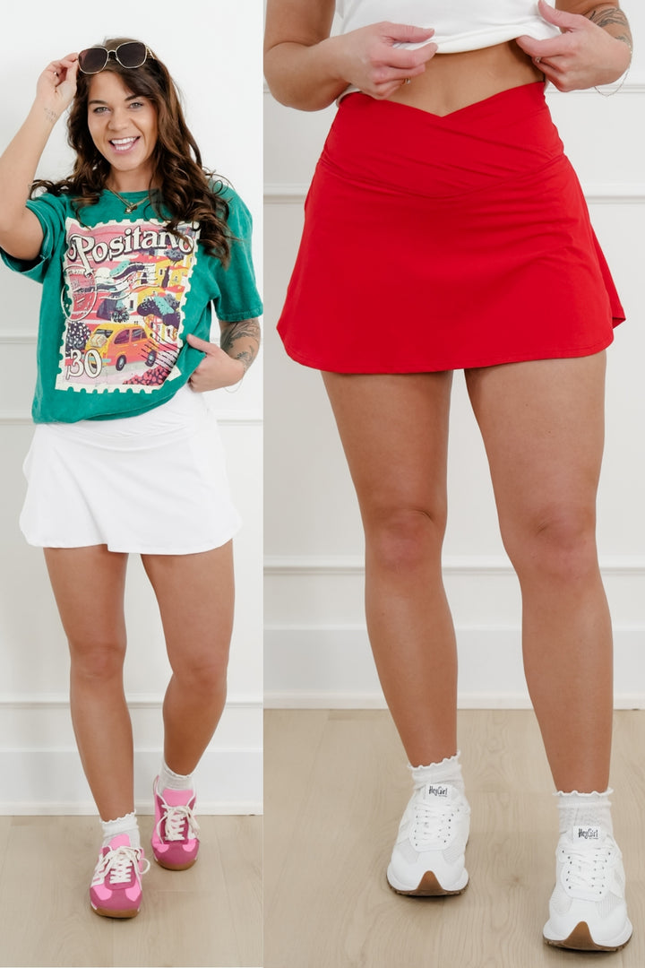 Solid Knit High Criss Cross V Waist Skort