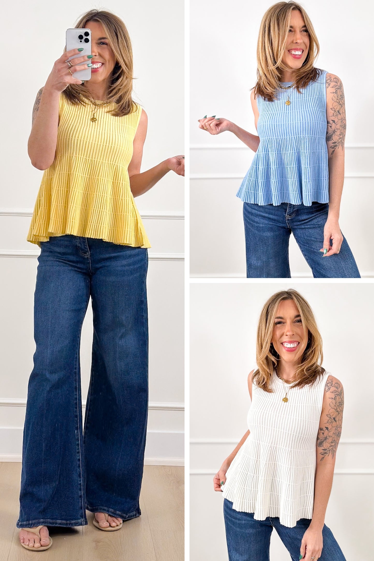 Ribbed Knit Sleeveless Flared Top