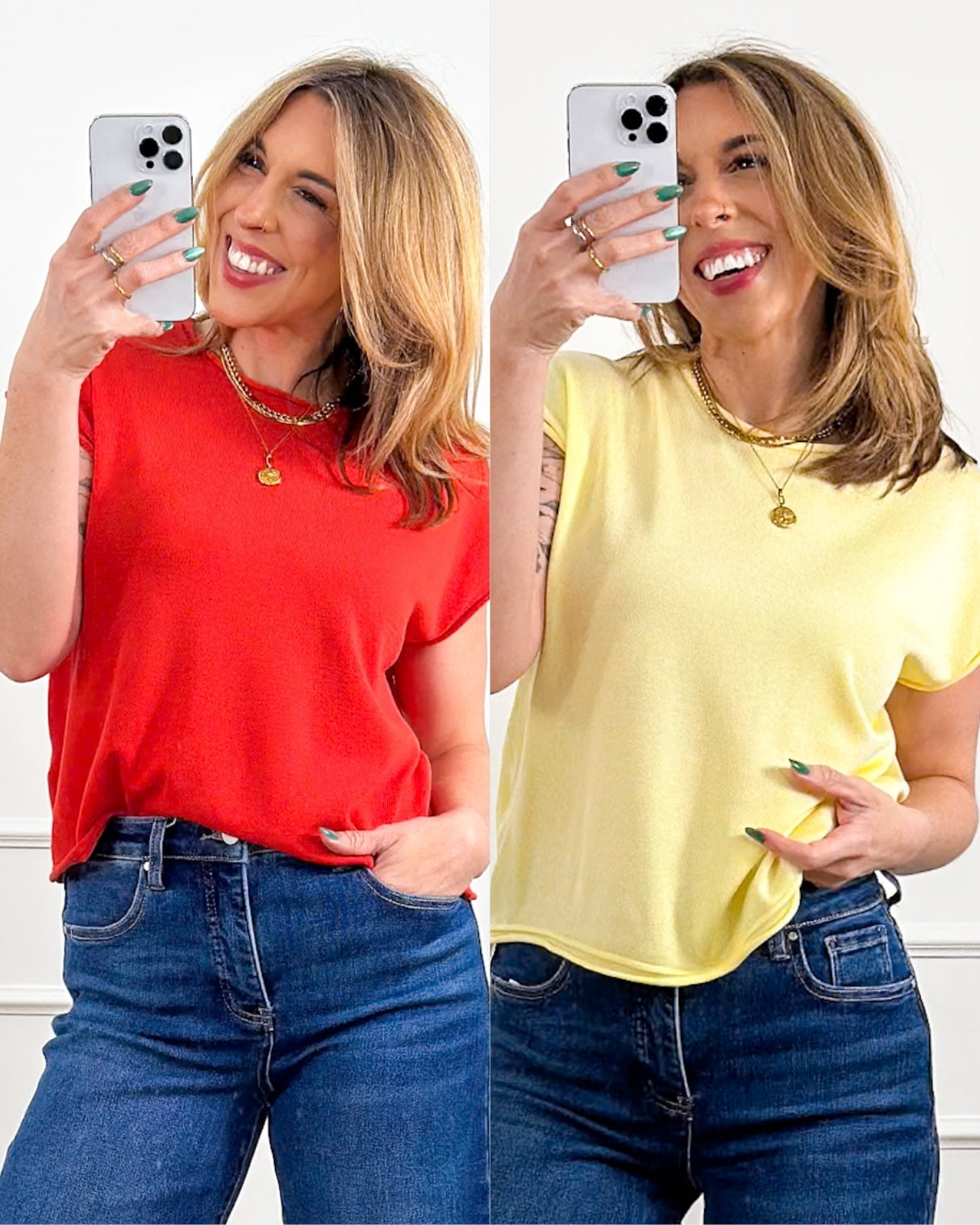 Knit Short Sleeve Top With Rolled Hem