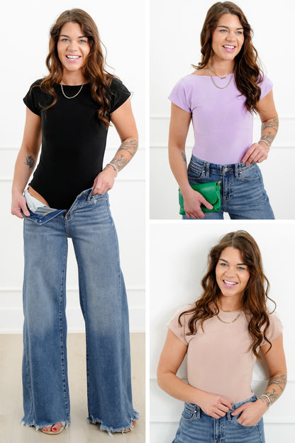 Round Neck Open Back Short Sleeve Body Suit