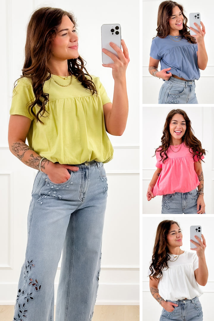 Solid Short Sleeve Bubble Hem Top