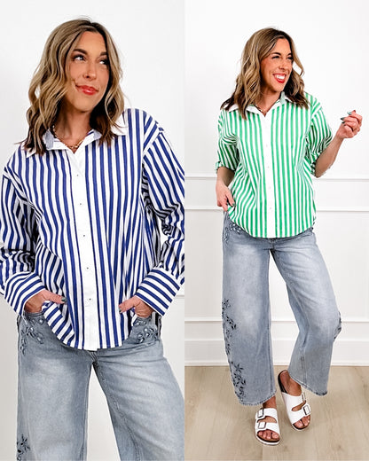 Restock! Stripe Long Sleeve Poplin Button Down Shirt